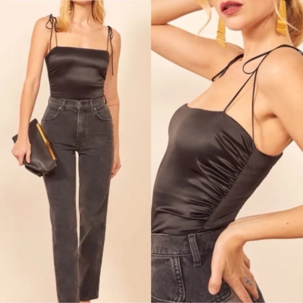 ⭐️REFORMATION Silk Lucrezia Tie Black Strappy Top⭐️